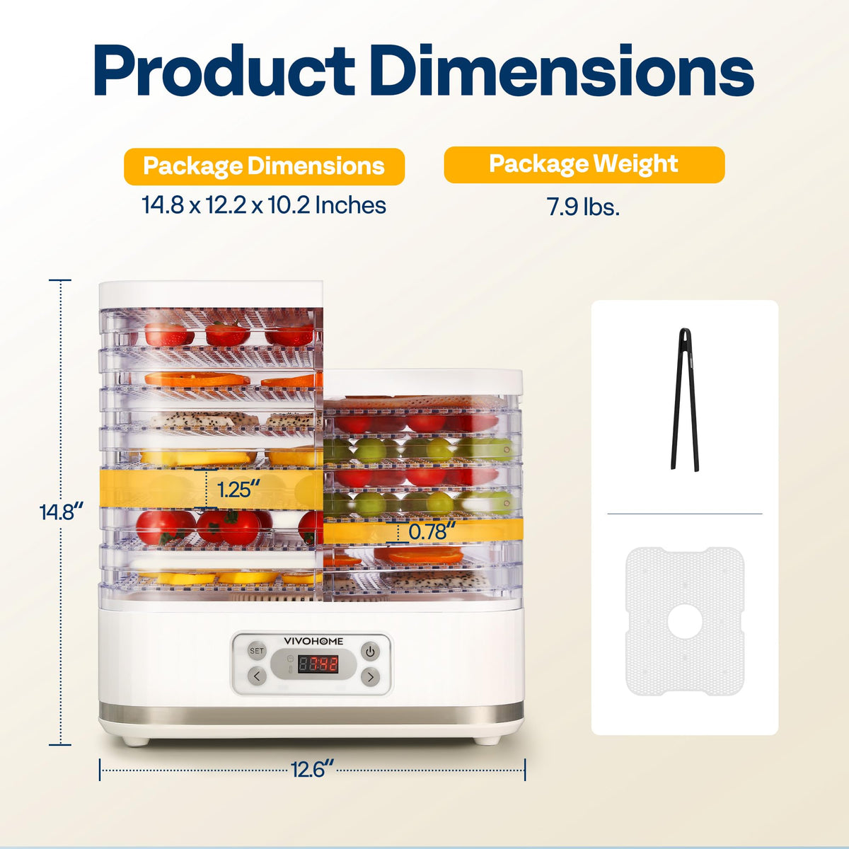 VIVOHOME Dörrautomat mit 8 Einlegefächern 400W BPA frei Dörrgerät mit Temperaturregler von 35°C bis 70°C inkl.72H Timer und Rezept für Fleisch,Obst,Haustier-Leckereienew