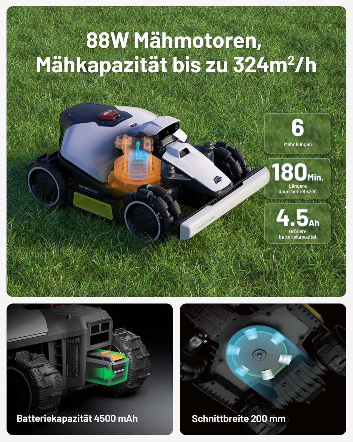 MAMMOTION LUBA mini AWD 800, 800m², Ohne Kabel, NetRTK+Vision, 4G, 80% Steigungf