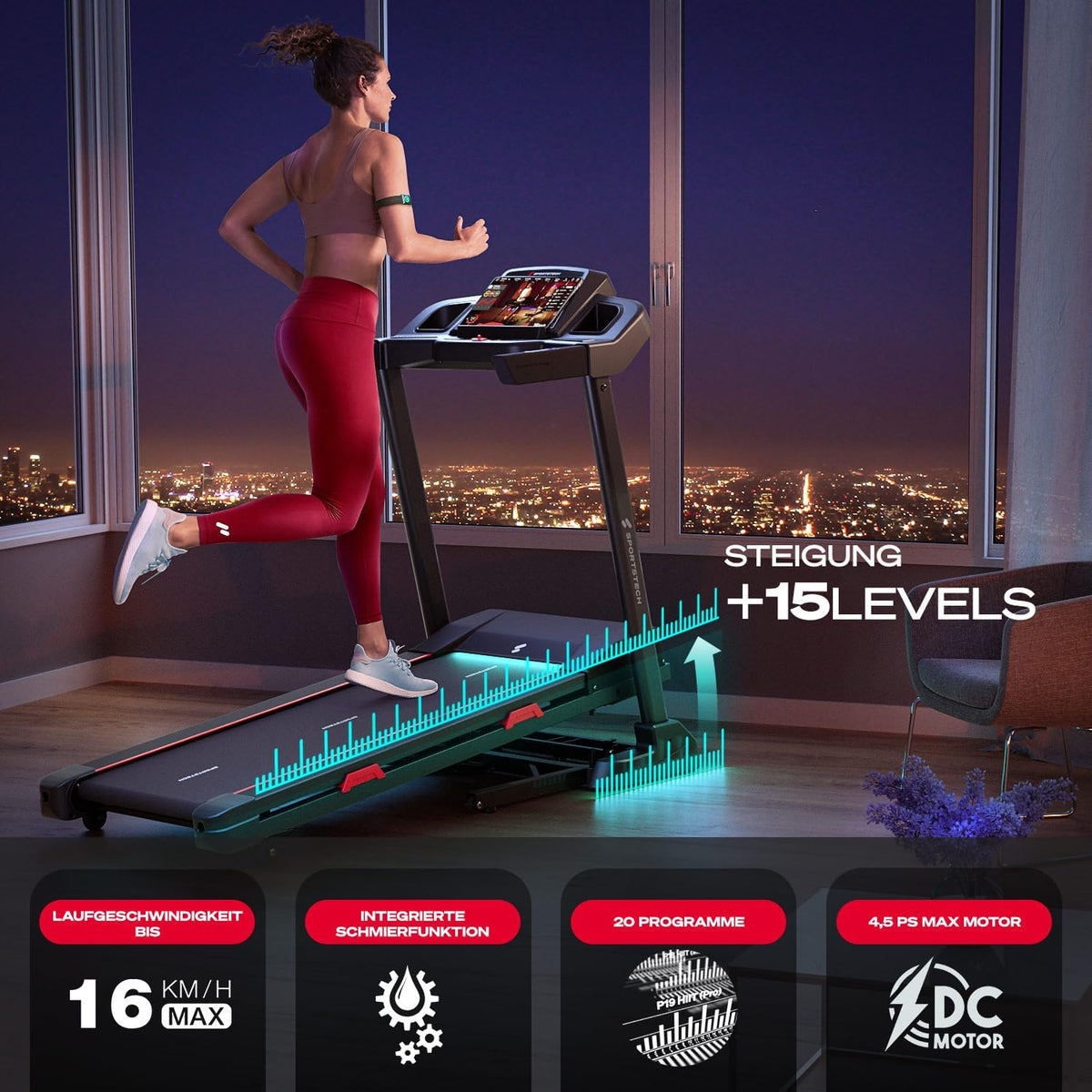 Sportstech F31s: Klappbares Laufband für Zuhause mit App, Bluetooth & LEDl
