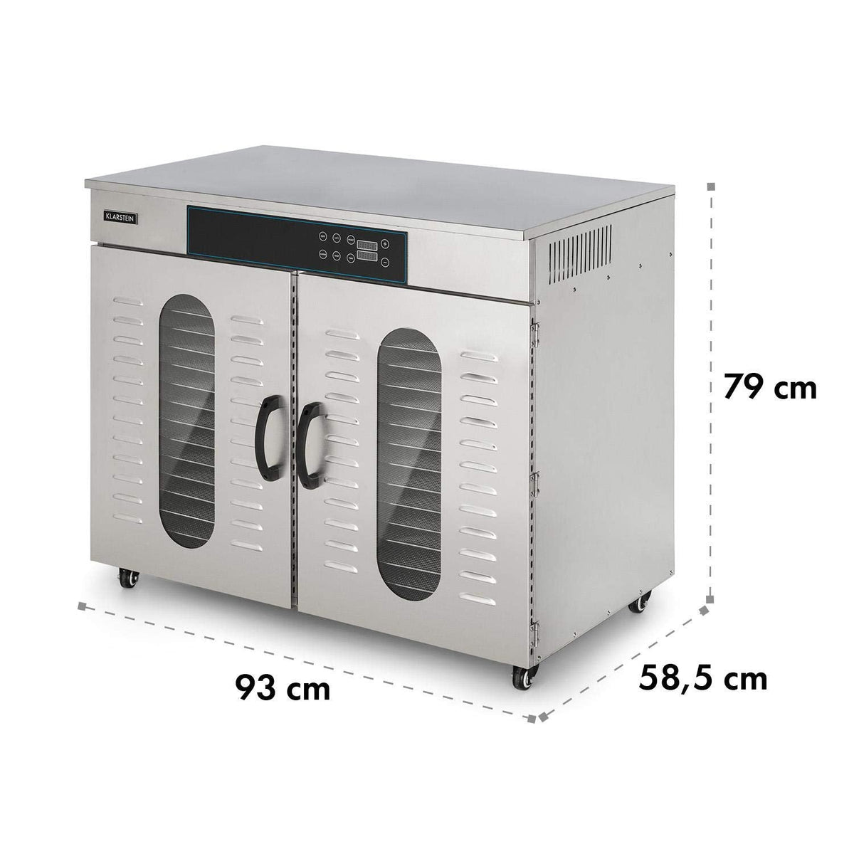Klarstein Dörrautomat Edelstahl – 4.000-W-Dörrgerät, 48 Edelstahl-Einlegeböden, 30–90 °C, 24-Stunden-Timer, 6 Ventilatoren, 2 Trockenkammern, 50–55 dB, ideal für Obst, Gemüse, Fleisch, Kräuter, Silberw